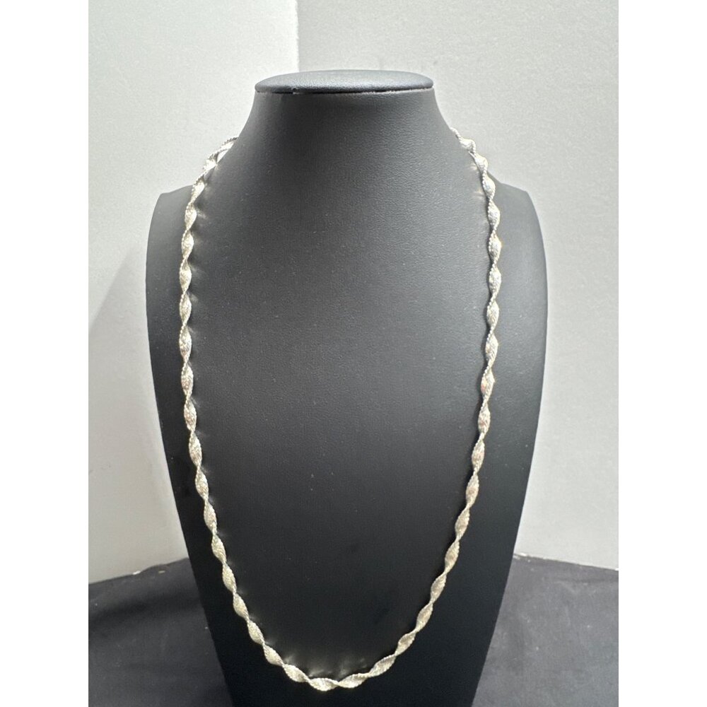 Sterling Silver 925 Flat Braided Herringbone Twisted Rope Chain Necklace 24"
